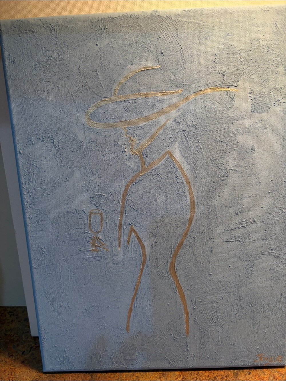 Minimalist Silver Silhouette Woman Wall Art - Brand. 12x9”. New. Hand painted.